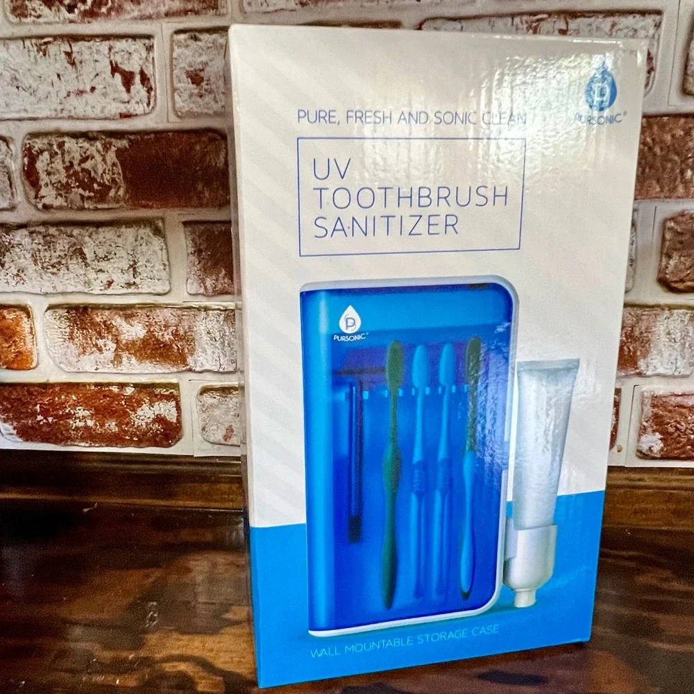 Pursonic UV Toothbrush Sanitizer Wall Mount Holder Case Blue White S2 New